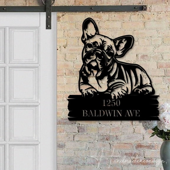 Handmadetneonsign French Bulldog House Number Metal Wall Art LED Light - Personalized Sign Home Decor 58477