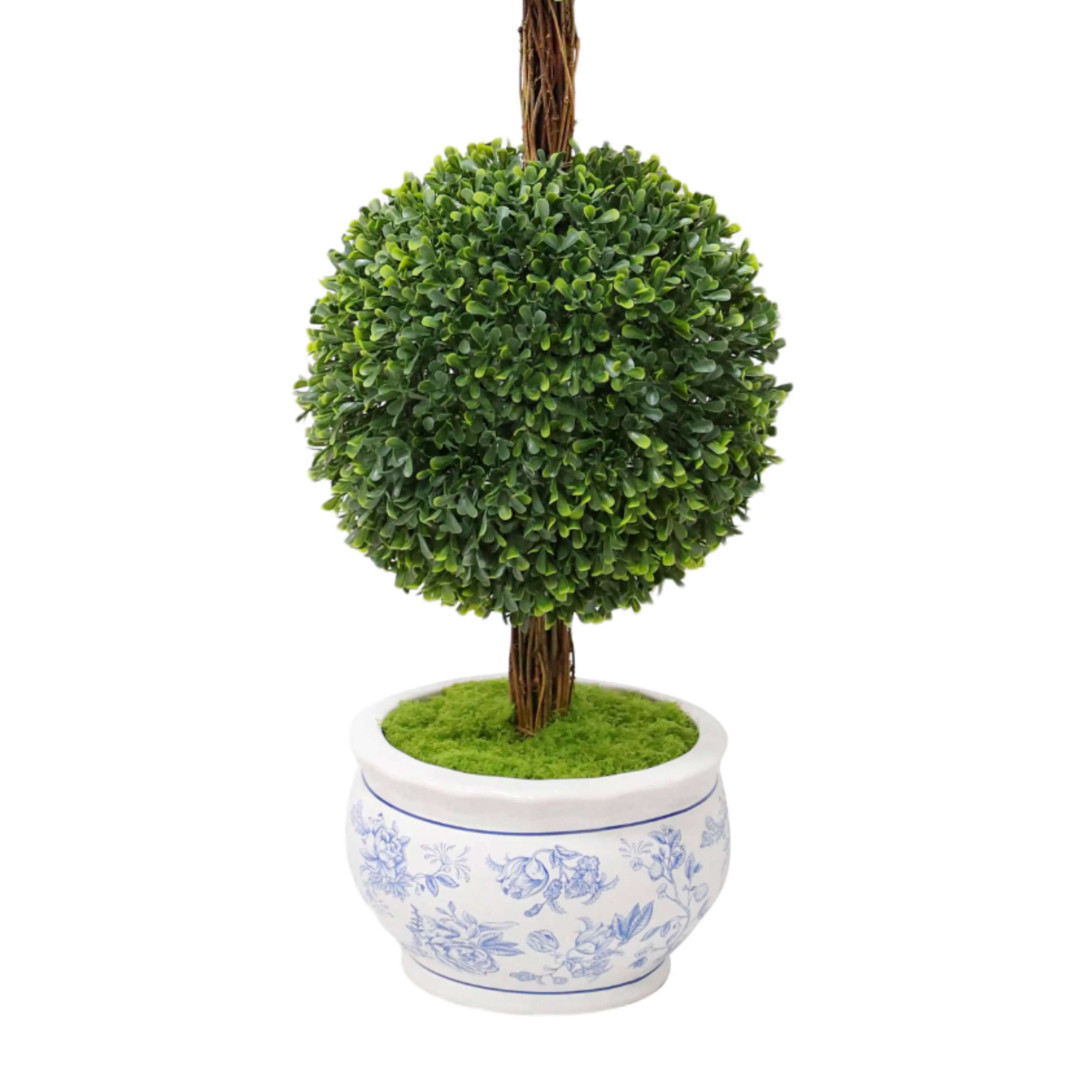 My Texas House Boxwood Artificial 3' Topiary with Blue Floral Pot