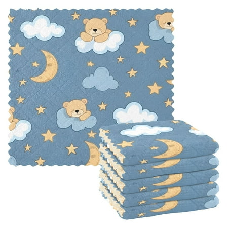 

Bear Sleeping on Clouds Moon Stars Dish Cloths Quick Drying Dish Towels Reusable Cleaning Cloths Set of 6 for Kitchen Countertop Car 11 x 11