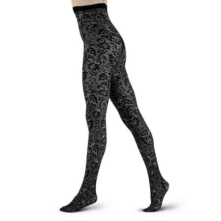 

LECHERY Women s Velvety Silky Floral Tights - S/M Black