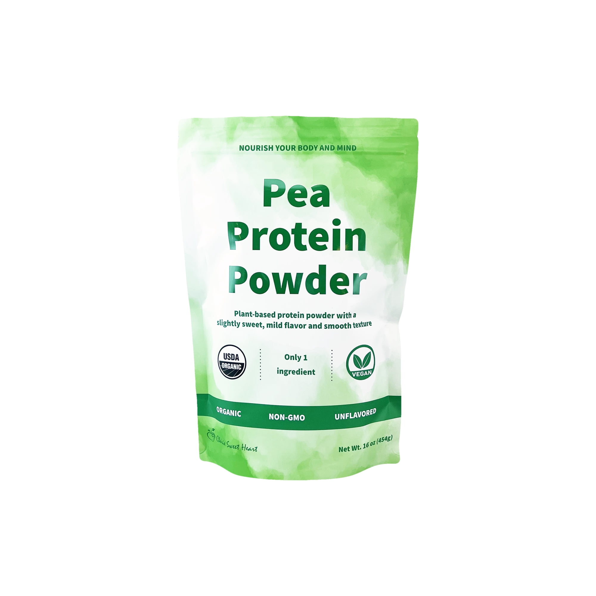 Cherie Sweet Heart Organic Pea Protein Powder 1 lb, 100% Non-GMO, Dairy-Free, Keto-Friendly, Gluten-Free, Soy-Free, Plant-Based Protein