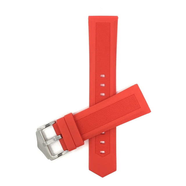 14mm Silicone Watch Bands - Soft Rubber Replacement Watch Straps - Smooth and Ribbed - Waterproof - Stainless Steel Buckle - Many Colors