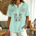 thumbnail image 5 of Women's Embroidered Tops Floral Tunic V Neck Short Sleeve T Shirt Summer Casual Tops Peasant Tunic Loose Blouse QURATI, 5 of 6