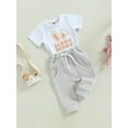 thumbnail image 3 of Jxzom Toddler Infant Baby Boy Easter Outfit 6M 12M 18M 24M 3T Clothes Short Sleeve Bunny Letter Printed T-Shirt Tops Jogger Pants Set, 3 of 7