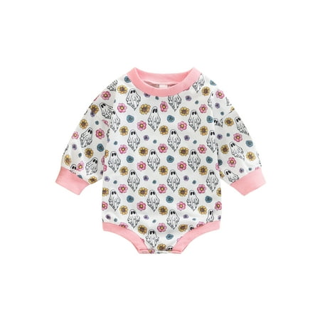 

Baby Halloween Romper Long Sleeve Ghost Print Round Neck Playsuit