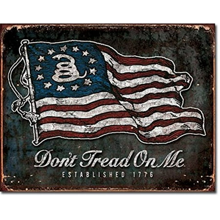 Home Established Signs Don't Tread On Me Established 1776 American Flag Gadsden Distressed Look Tin Collectible Sign Gift ()