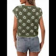 thumbnail image 3 of Chandails d'Été Décontractés Imprimés pour Femmes à Manches Cap, Col Rond, Mignons, en Tricot, Verts, G, 3 of 9