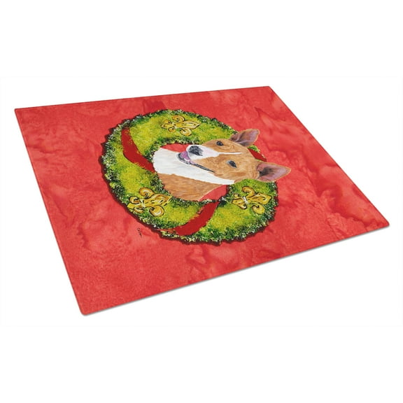 Carolines Treasures SC9089LCB Basenji Christmas Wreath Glass Cutting Board Large, 12H x 16W, multicolor