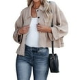 thumbnail image 3 of Chaqueta Corta de Larga con Botones para Mujer, con Dobladillo Sin Rematar y Bolsillos, para Invierno y Otoño Caqui M, 3 of 10