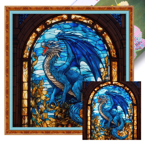 Hilo Algodón Bordado Punto Cruz Dragón Cristal Manchado Con 14CT 40x40cm