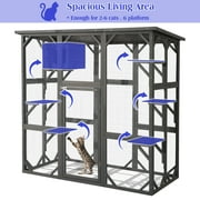 Magic Union Outdoor Wooden Cat House Large Cat Enclosures Kitten Cage with Weather Protection, Cat Catio with 6 Platforms and Extra Cat Hiding,Gray