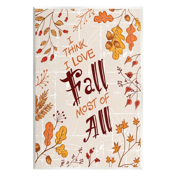 Stupell Industries Love Fall Leaf Border Botanical & Floral Painting Unframed Art Print Wall Art, 13 x 19