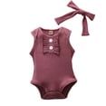 thumbnail image 1 of Gibobby Mameluco para niña Mono de verano para niñas pequeñas, sin mangas, de Color sólido, ropa para gatear, diseño de botones, banda para el pelo, uso diario(Vino, 3-6 Meses), 1 of 5