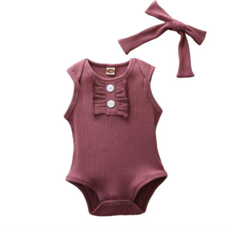 

Hbdhejl Baby Infant Toddler Bodysuits Girls Onesie Summer Sleeveless Solid Color Crawl Clothes Button Design Cute Hair Bdaily Wear 0-3 Months