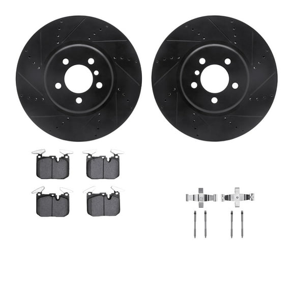 Dynamic Friction Company Front Brake Rotors-Drilled and Slotted-Black with 5000 Advanced Brake Pads includes Hardware 8512-31131