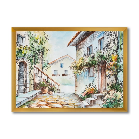 Designart 'Sunny Day At The Vintage City Cozy Street' Traditional Framed Art Print