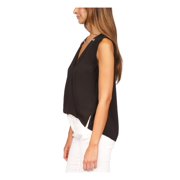 MICHAEL MICHAEL KORS Womens Black Textured Chain Detail Vented Hi-lo Hem Sleeveless Surplice Neckline Faux Wrap Top XS