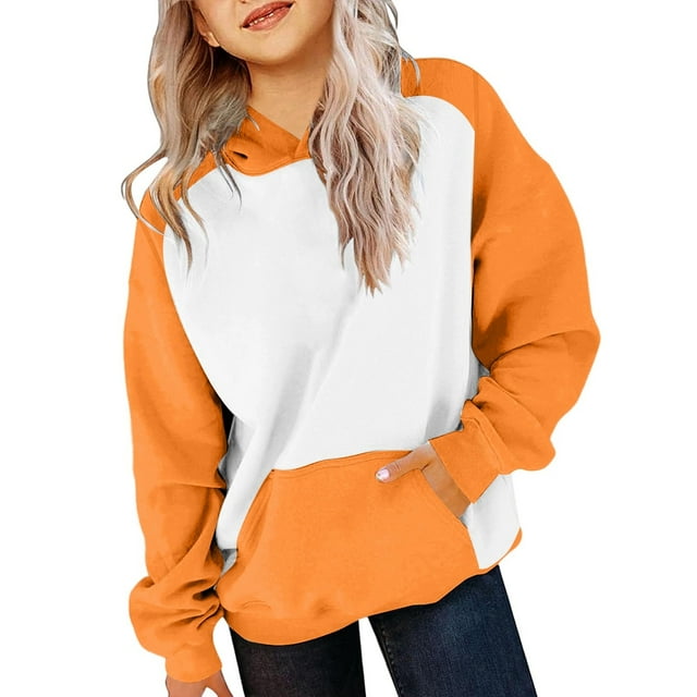 Aocisk Girls Long Sleeve Hooded Sweatshirt Soft Pullover Top For Everyday Wear Orange 3-4 Years