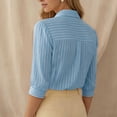 thumbnail image 5 of YTCAMLO Striped Dress Shirts for Women, Casual Loose Fit 3/4 Sleeve Button Down Shirts, Business Office Work Collared Blouses, 5 of 9