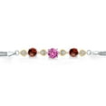 thumbnail image 2 of Gem Stone King 925 Sterling Silver and 10k Yellow Gold Pink Created Sapphire Red Garnet and White Lab Grown Diamond Bracelet for Women (3.74 Cttw, Round 7MM and 6MM, 6.5/7/7.5 inch, Made in Italy), 2 of 4