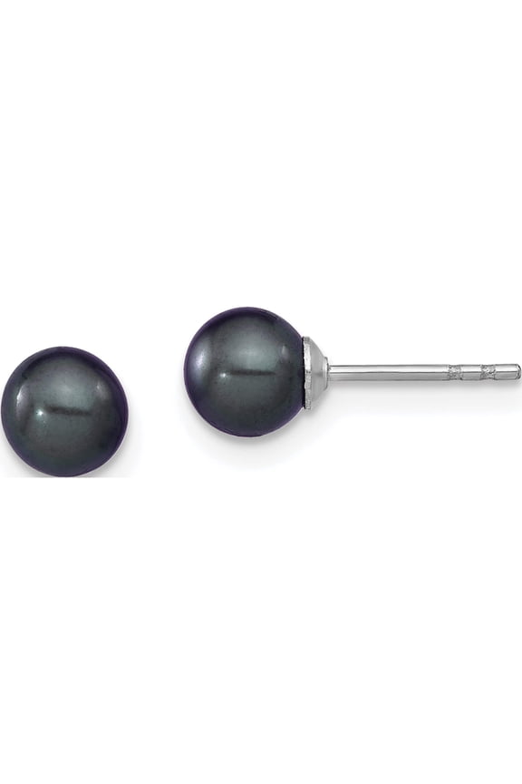 Sterling Silver Rh-Plated 5-6mm Black Fw Cultured Round Pearl Stud Earrings Made In Canada qe12701
