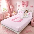 thumbnail image 4 of Meiyoeat Pretty Bow Letter D Full Size Sheets 4-Piece for Girls Juniors, Delicate Stripe Bed Sheets for Bedroom, Light Pink White, 4 of 6