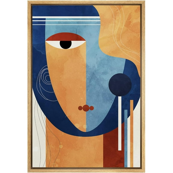 IDEA4WALL Framed Canvas Print Mid-Century Chic Geometric Woman Face Abstract Shape Illustrations Pop Portrait Art Bohemian Colorful Ultra for Living Room, Bedroom, Office - Natural 24"x36"