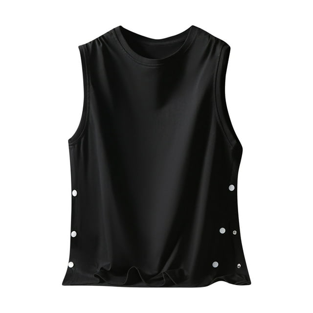 Weiqiqre Débardeur Homme Ample Sans Manches Boutonné Manches Courtes Coton Col Rond Parfait pour Course, Gym, Sports, Taille m-4TG