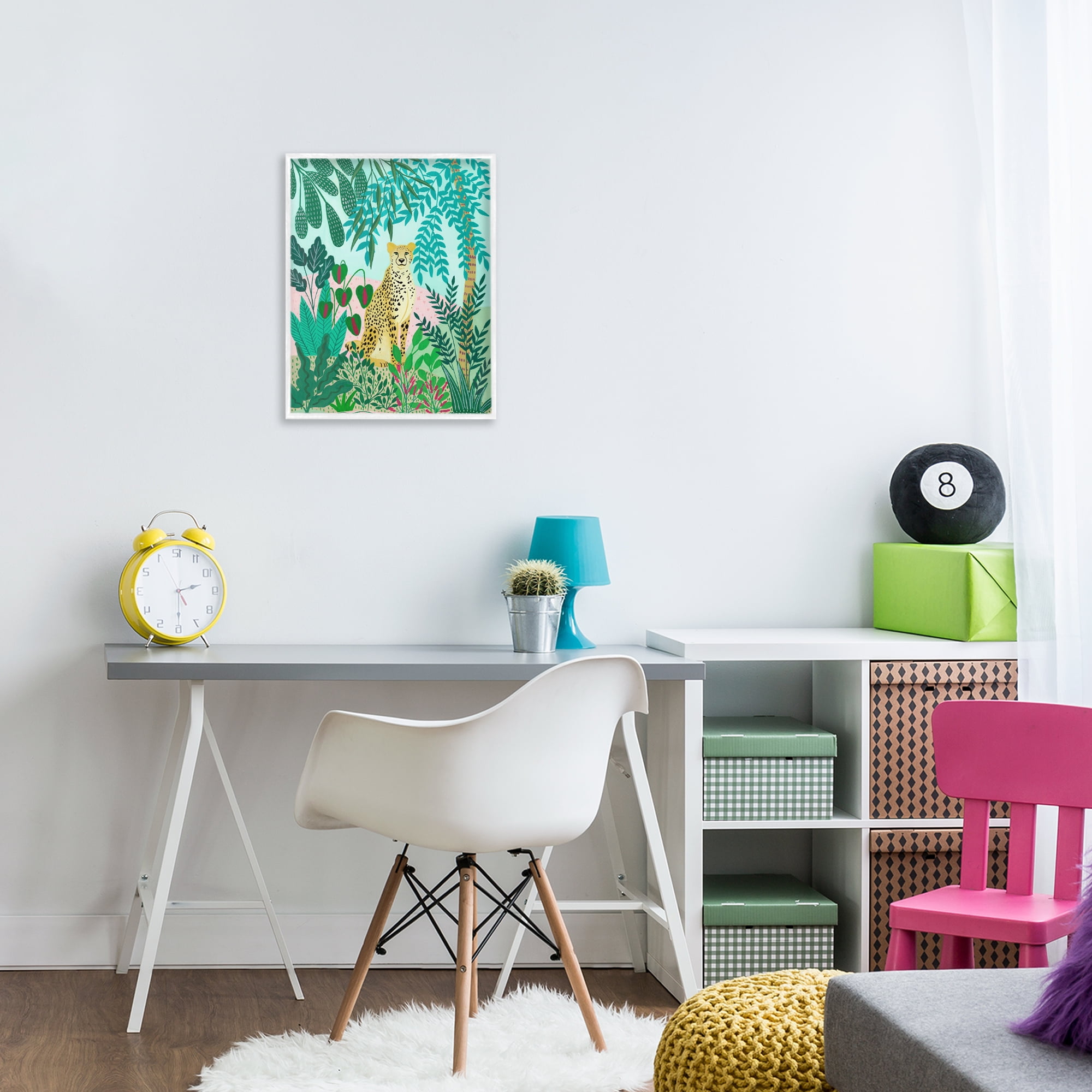 Stoic Leopard Tropical Forest White Framed Giclee Art, design by Nabeela Rumi