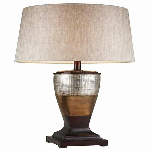 30" Tall Polyresin Table Lamp "Naomi" with Egyptian Design, Silvery Linen Shade