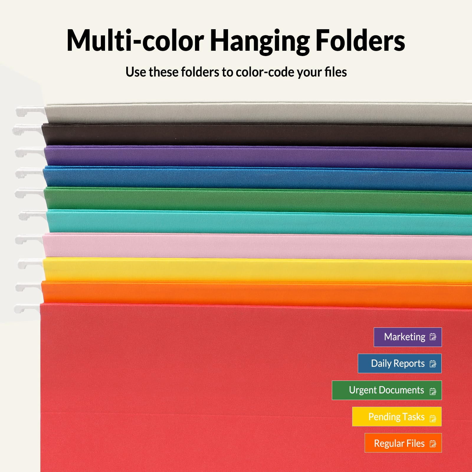 Hanging File Folders  50 Pack Letter Size With 1/5-cut Tabs Stay Organized For Your Home And Office Bulk Documents Paper 10 Assorted Colors