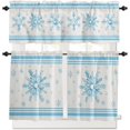 thumbnail image 2 of Christmas Kitchen Window Curtain Set with Tiers and Valance, 3 Pieces Rod Pocket Valances Blue Snowflake Seasonal Winter Holiday Window Treatment Semi Sheer Kitchen Bedroom Decor (52"W x 18"L), 2 of 6