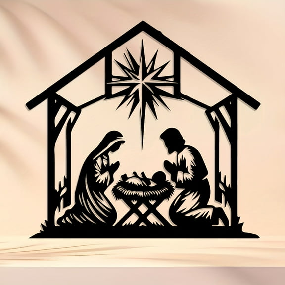 Vintage Christmas Nativity Scene Metal Wall Art Iron Outdoor/Indoor Holiday Decor with Mary Joseph & Youngsters for Lawn Garden or Home Ideal Gift for Catholic Families Christmas Decorations