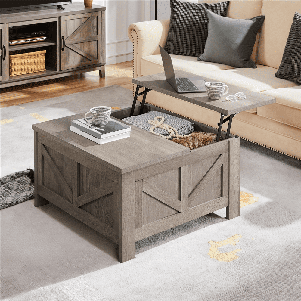 Alden Design Storage Medium Density Fiberboard Coffee Table, Gray