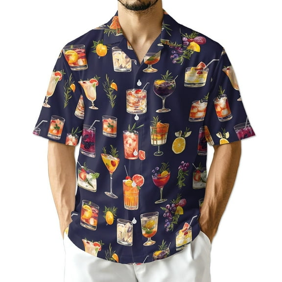 Netecom Summer Cocktails Hawaiian Shirt for Men, Button Down Summer Beach Short Sleeve, Summer Lover Gifts, S-5XL