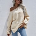 thumbnail image 2 of Suéter de Punto Cuello Redondo Bolsillo Color Puro Jersey Manga Larga Suéter Casual para Mujer Albaricoque XL, 2 of 6