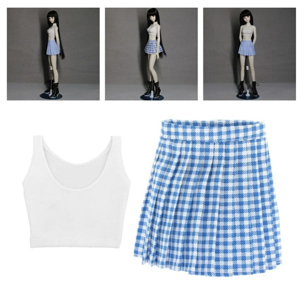 Baby blue pleated plaid skirt hotsell