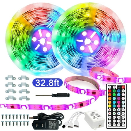 

Led Strip Lights 32.8ft RGB Color Changing for Bedroom Room Kitchen Ceiling with 44 Keys Remote Control