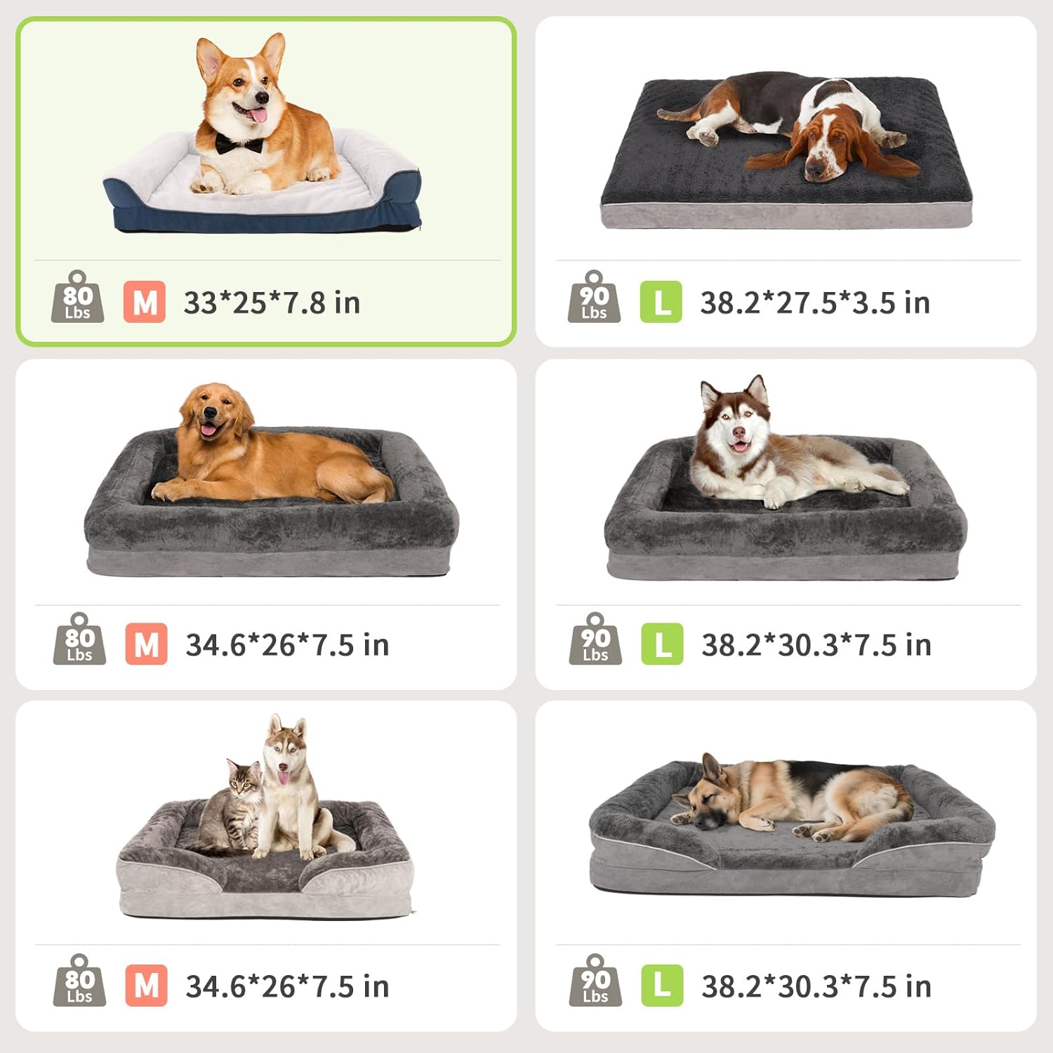 Dog Bed Waterproof Medium/Large Sized XL Foam Pet Beds Removable Washable Cover Dog Sofa Egg Crate Foam Support with Zipper Bottom Bolster Deluxe Plush Mat (Blue + White+33x25x7.8in)