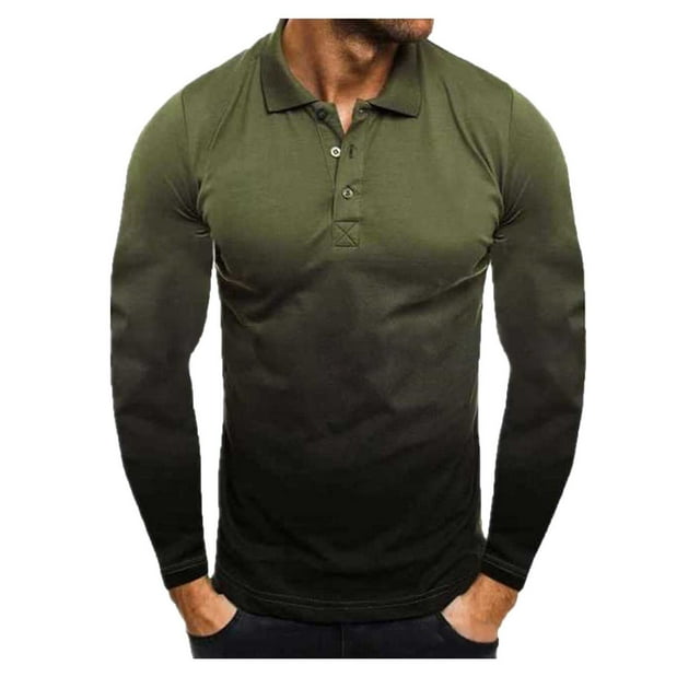 Mikilon T-Shirt à Manches Longues Ajusté Décontracté Col Rabattu pour Hommes