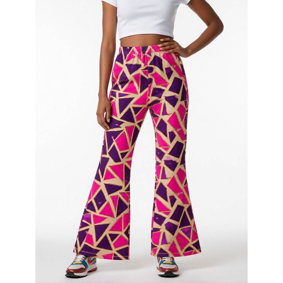 Girls Digital Print Flared Wide Leg Pants, Cute Bell Bottom Trousers, Casual Slim Fit Bottoms for Kids Ages 4-13