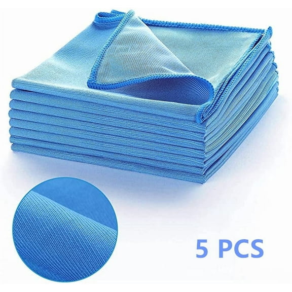 Tutuviw 5 Pieces Microfiber Cloth Glass Cleaning Cloth Polishing Cloths (12 x 16) Lint Free Cloth for Glasses Reusable Cleaning Cloths(Blue)