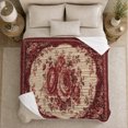 thumbnail image 5 of Elegant Burgundy Floral Peony Medallion, Cozy Botanical Garden Scene, Warm Flannel Blanket for Sunroom and Reading Nook, Garden Lovers Valentine's Day Gift, Artistic Home Decor, 5 of 9