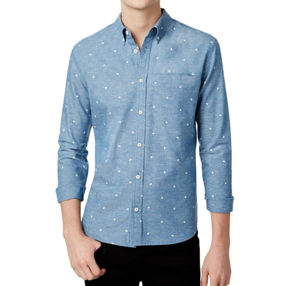 WHT SPACE Mens Printed Pocket Button Up Shirt, Blue, Small