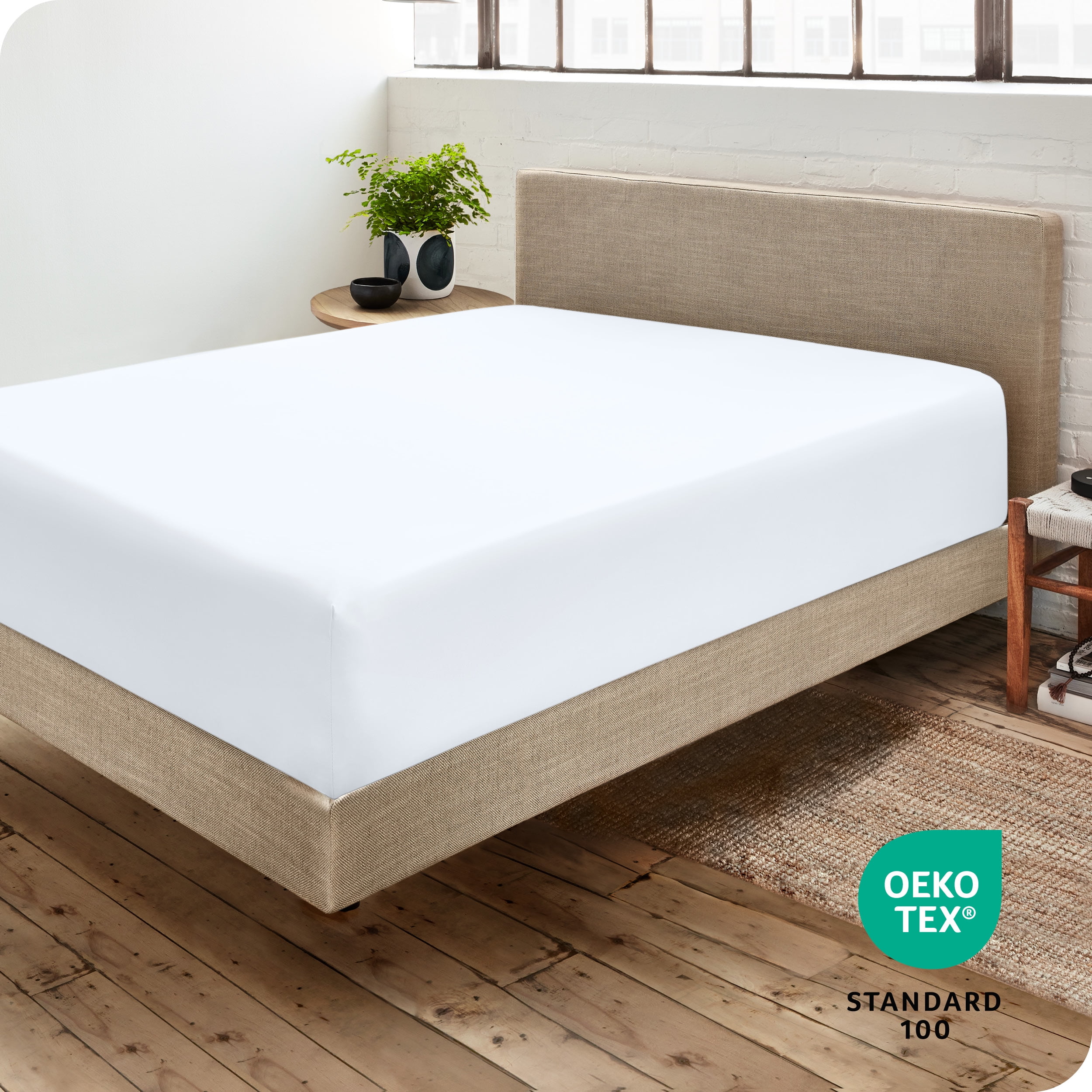 Bare Home Luxury 1800 Collection Fitted Sheet, Ultra-Soft, Deep Pocket, Short Queen, White