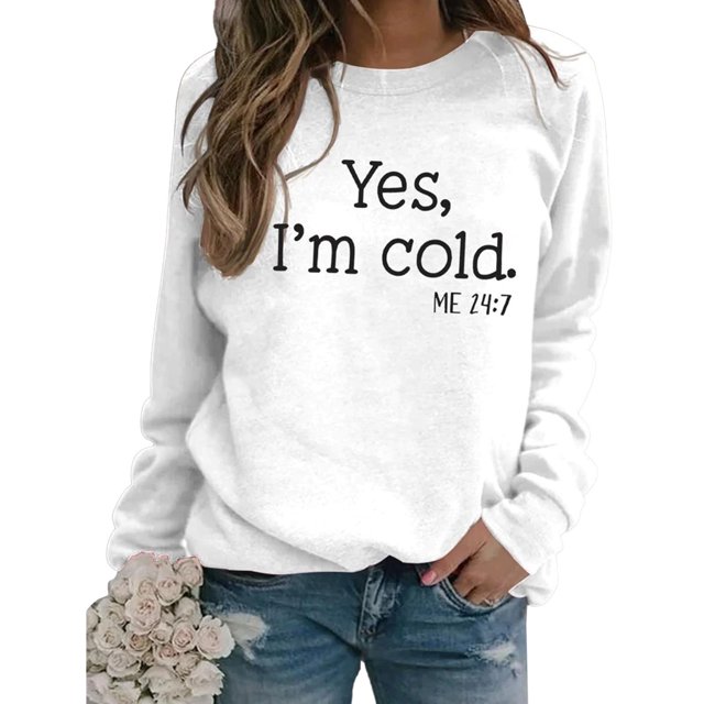 Sudadera de manga larga con estampado de letras y cuello redondo para mujer, estilo informal, para otoño, color blanco M