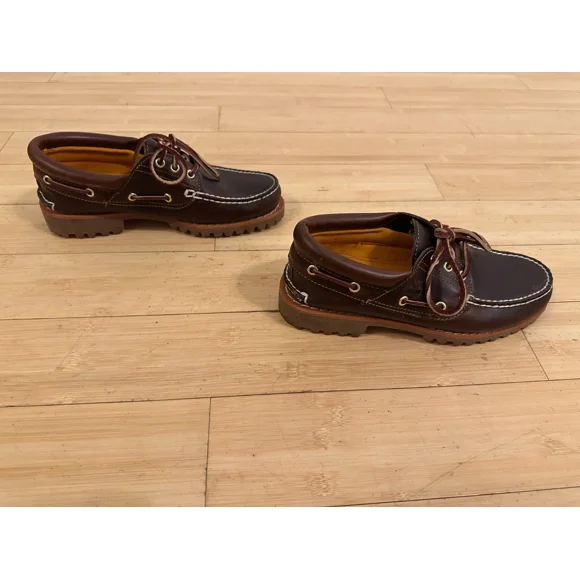 Size 7 W Timberland Men Handsewn 3-Eye Lug Boat Shoes 6500A Brown Factory Second