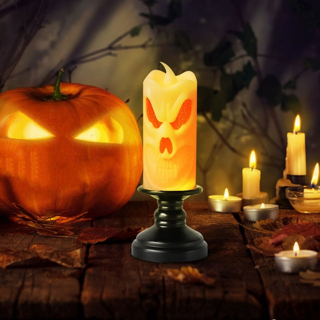 TopLLC Halloween Decorations, Fall Decor, Halloween Ornaments Halloween Horror Decorations LED Electronic Pumpkin Skull Candlestick Light Decorative Prop Light Candlestick Candlestick lamp