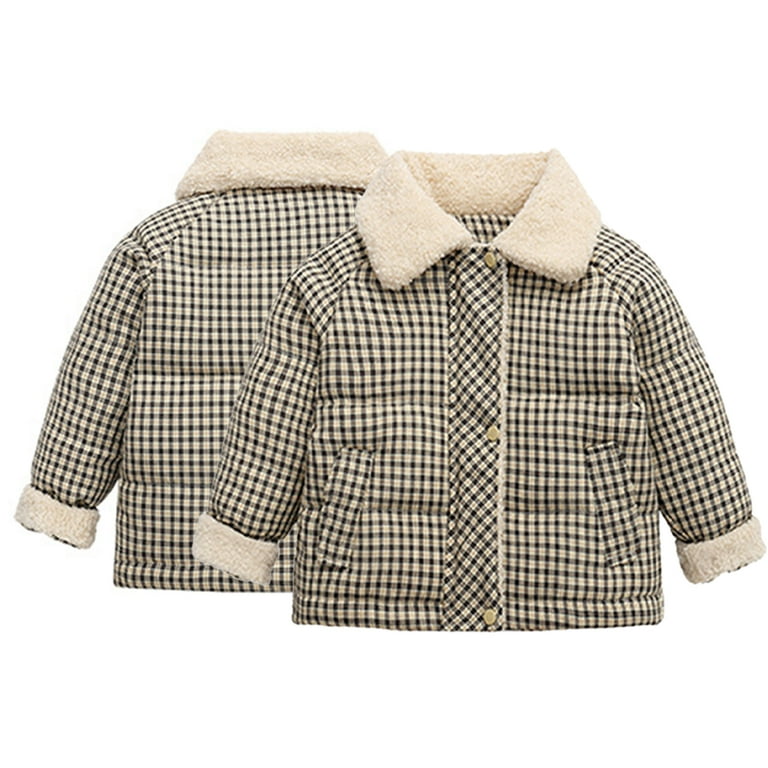 Esaierr Toddler Boys Girls Sherpa Plaid Puffer Down Jacket for