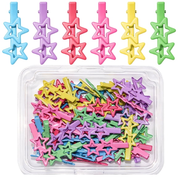 90 Pack Star Hair Clips for Girls Women, 2.2 Inch Colorful Candy Color Snap Barrettes, Cute Non Slip Hair Accessories, Fun Hair Pins for Daily Wear School Party